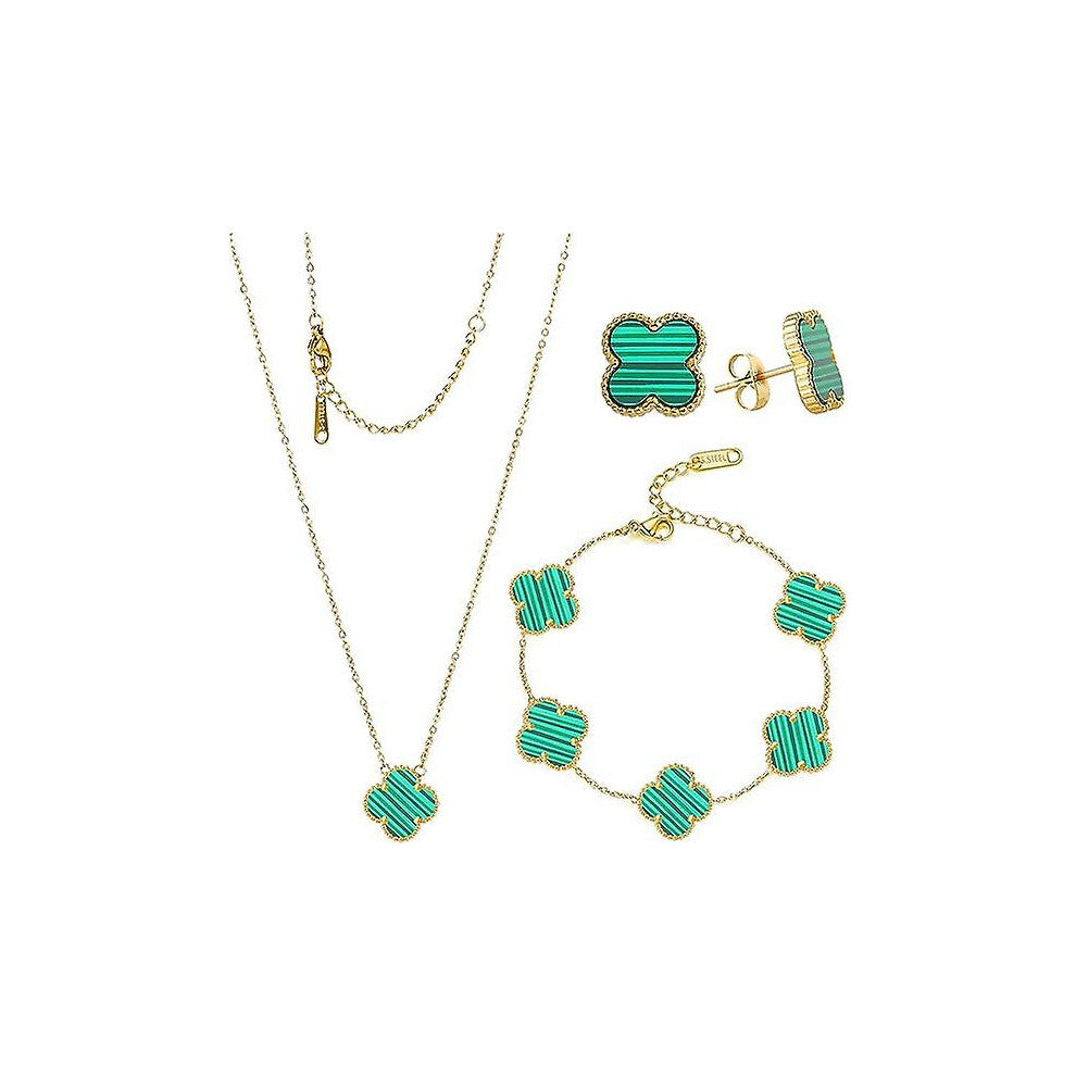 (As show, One size) Lucky Clover Sets Necklace Pendant Earrings Bracelet For Women Girls 21k Gold Plated Charm Cute Jewelry Womens Girls Gift