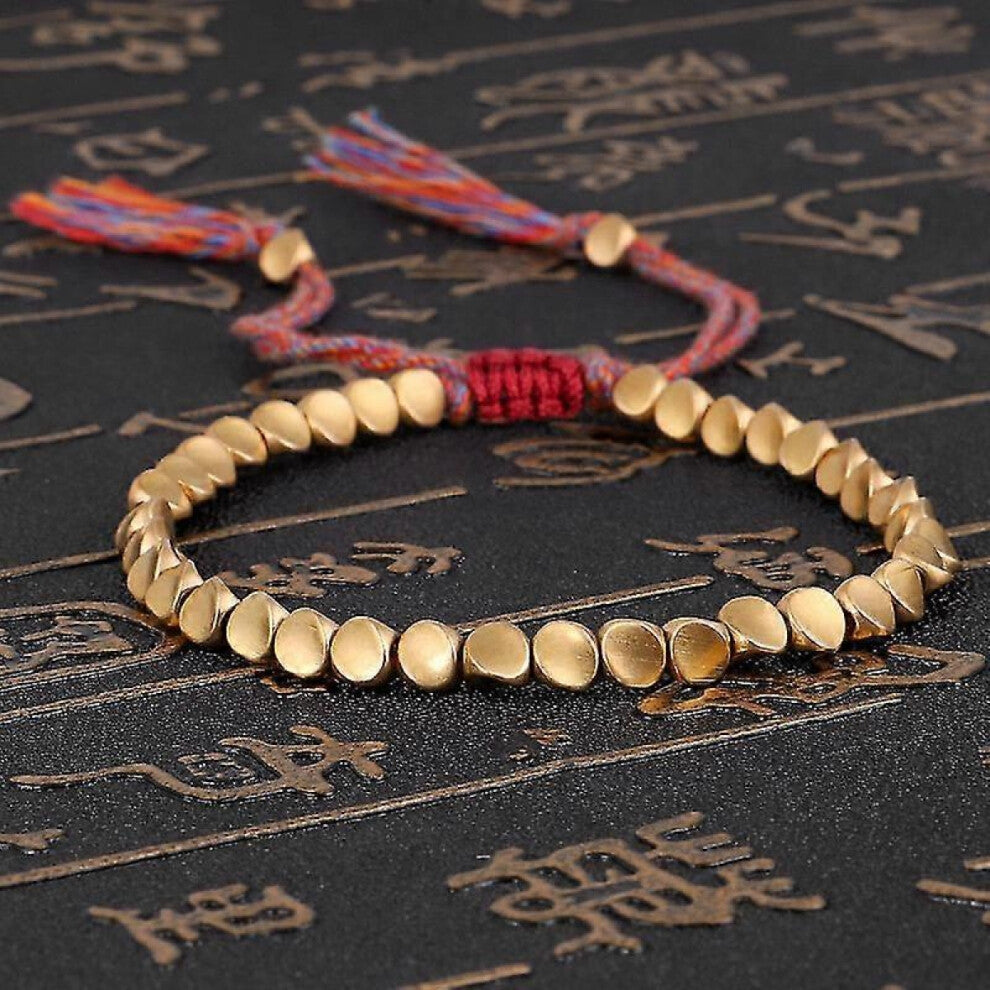 Handmade Tibetan Copper Bead Bracelet, Buddhist Woven Cotton Rope Carrying Bracelet, Protecting Good Luck Successful Amulet xi