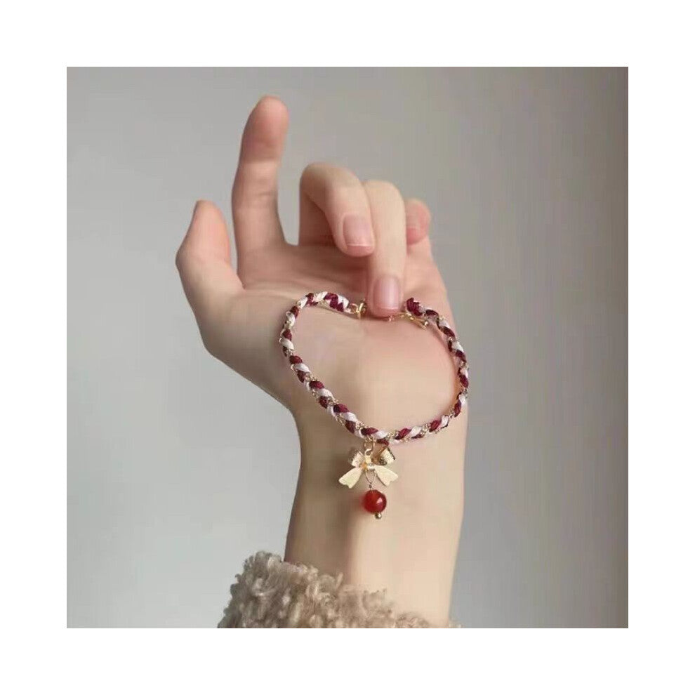 (White) Red Unique White And Green Bow Knot Fashion Bracelet For Women Perfect For Travel Gifts