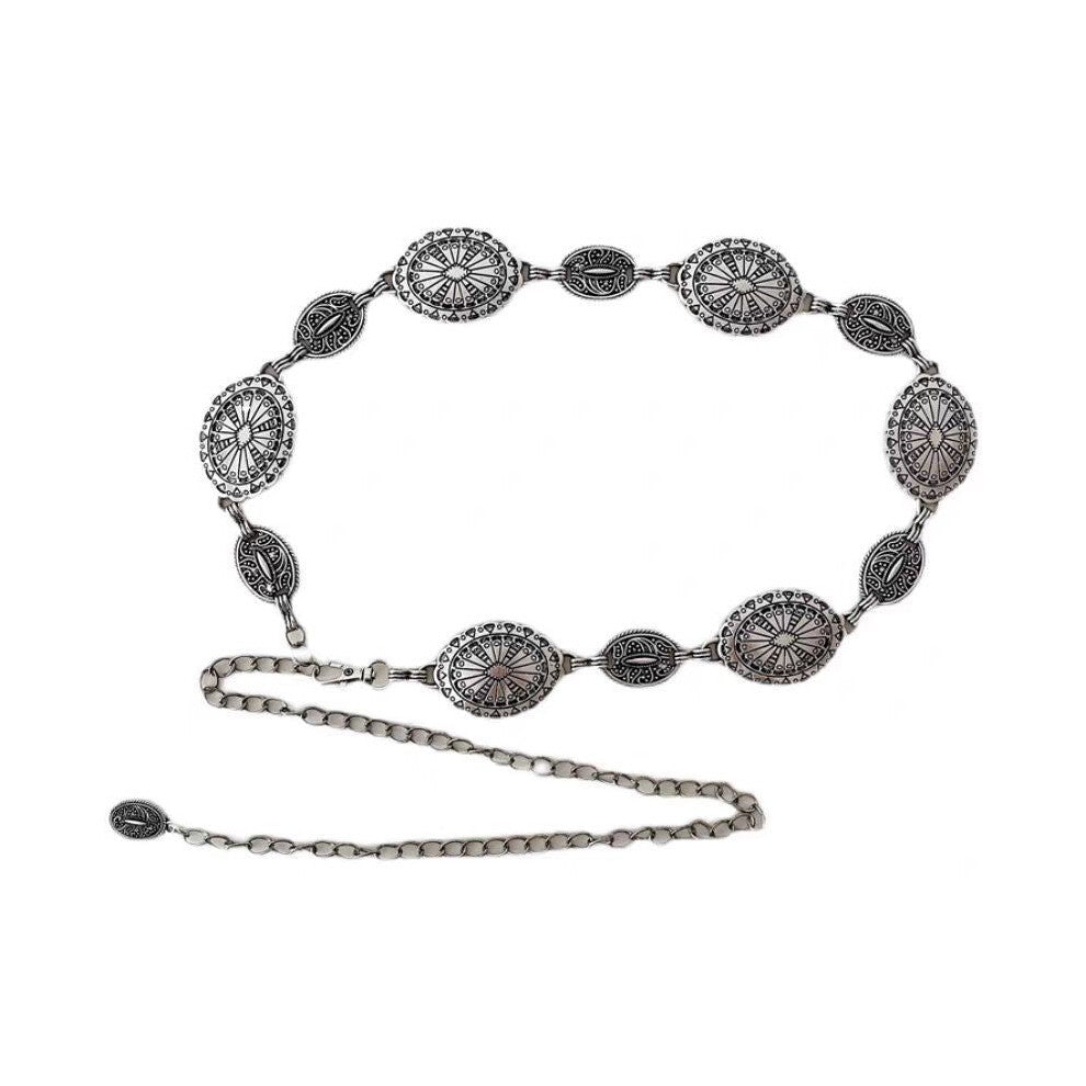 Large & Small Piece Waist Chain Silver Set Of 4 Bohemian Ethnic Style Metal Chains Versatile Fashion Belts For Dresses Shirts Body Chains