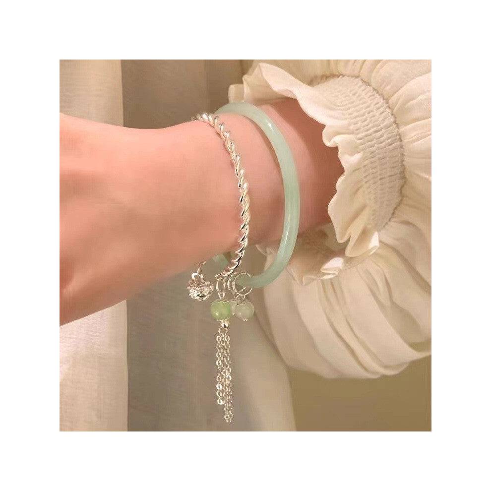 (Jade Tassel Bracelet) Lotus Resin Lightweight Bracelet With Bamboo Motifs Perfect For Chic A Look