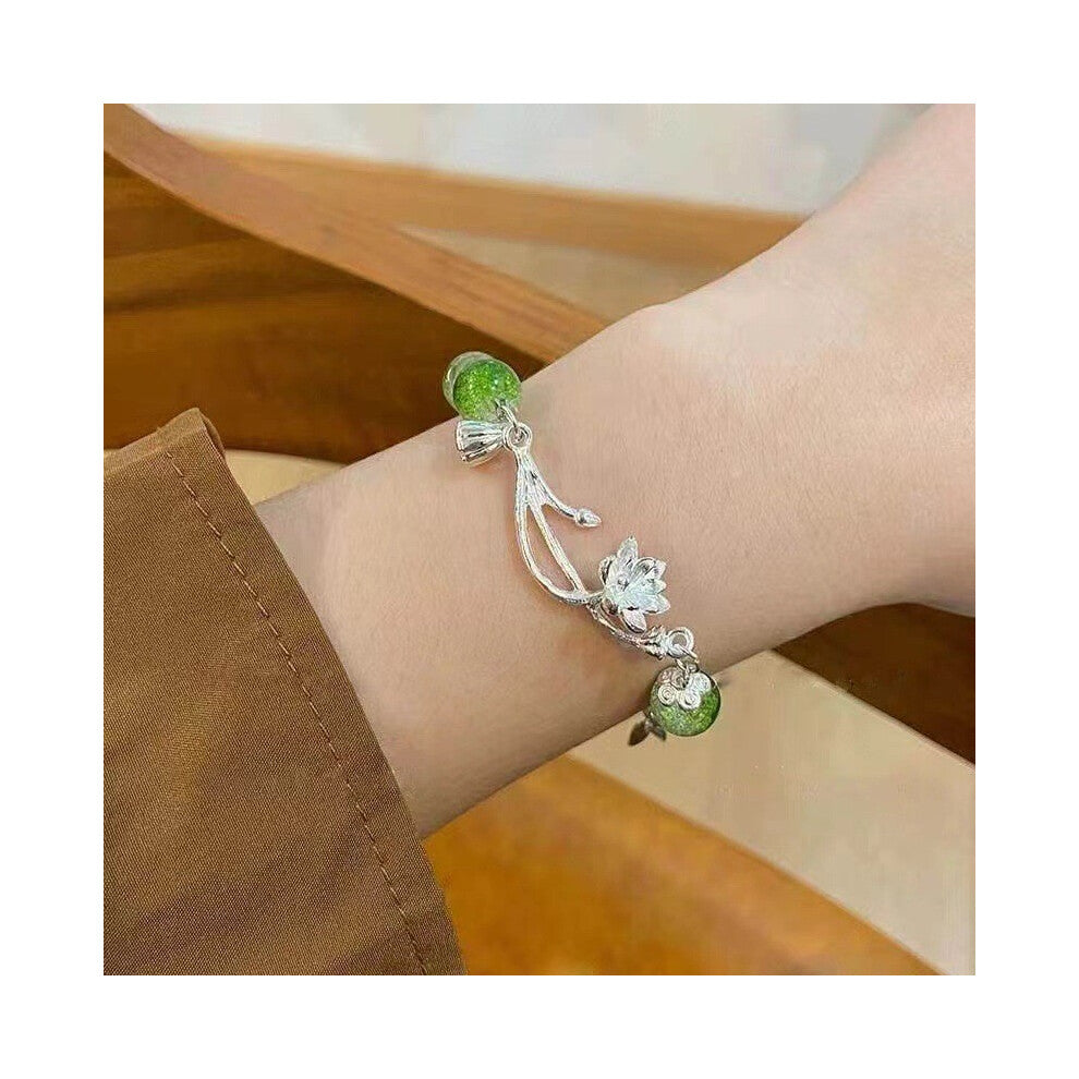 (Lotus Bead Bracelet) Lotus Resin Lightweight Bracelet With Bamboo Motifs Perfect For Chic A Look