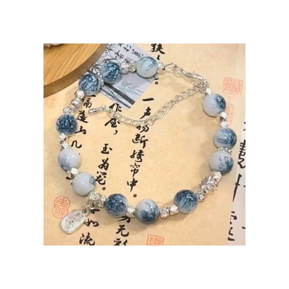 (Blue Porcelain Bracelet) Lotus Resin Lightweight Bracelet With Bamboo Motifs Perfect For Chic A Look