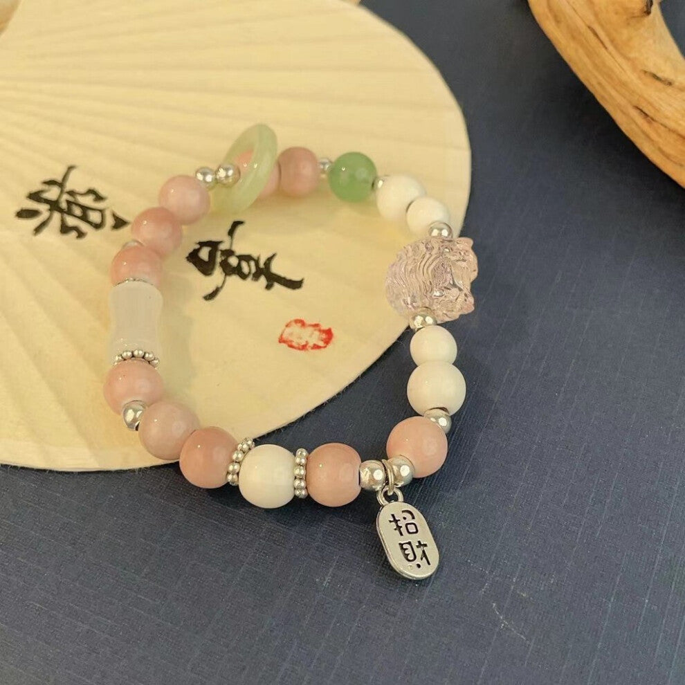 (Pink Lion Bead Bracelet) Lotus Resin Lightweight Bracelet With Bamboo Motifs Perfect For Chic A Look