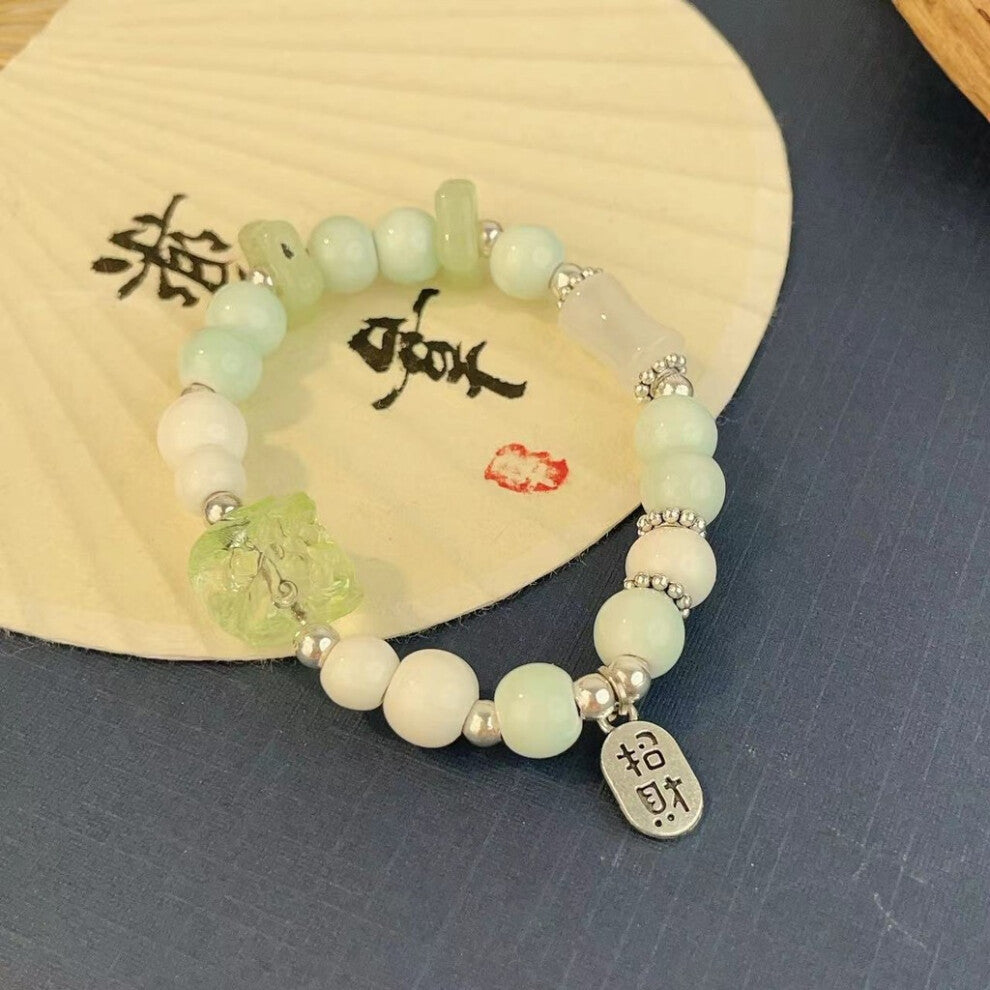 (Green Lion Bead Bracelet) Lotus Resin Lightweight Bracelet With Bamboo Motifs Perfect For Chic A Look