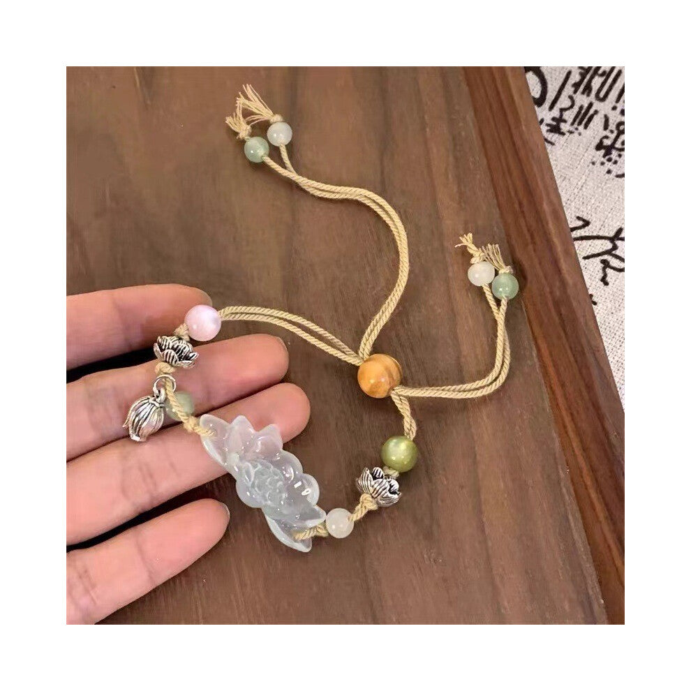 (Lotus Adjustable Bracelet) Resin Lotus Lightweight Bracelet With Bamboo Motifs Perfect For Chic A Look