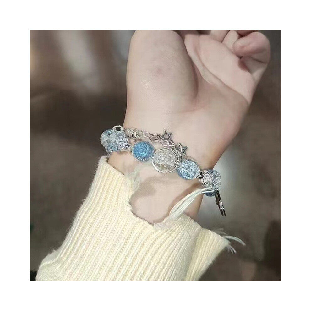 (Blue Enchantress Bracelet) Resin Lotus Lightweight Bracelet With Bamboo Motifs Perfect For Chic A Look