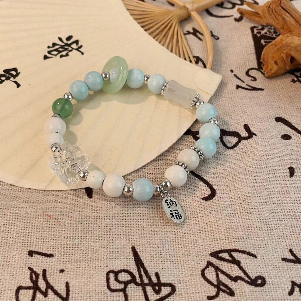 (White Lion Bead Bracelet) Resin Lotus Lightweight Bracelet With Bamboo Motifs Perfect For Chic A Look
