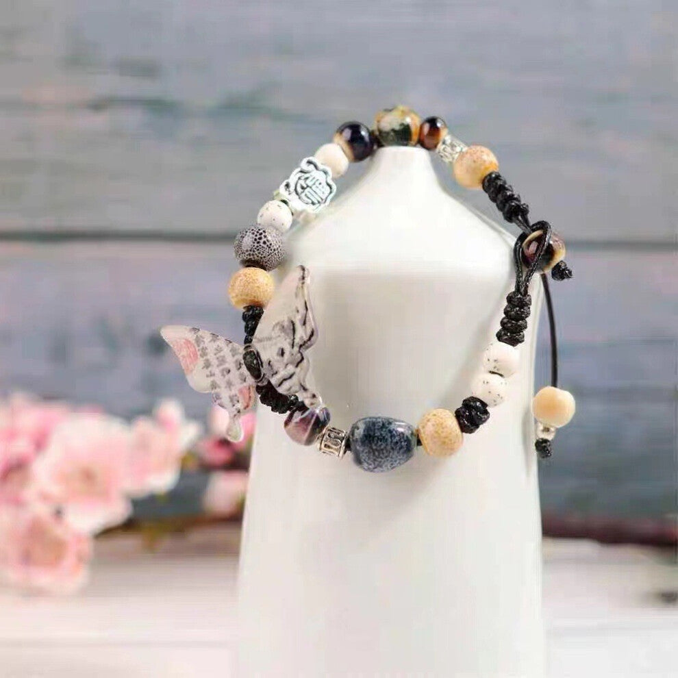(Black Niche Ceramic Bracelet) Resin Lotus Lightweight Bracelet With Bamboo Motifs Perfect For Chic A Look