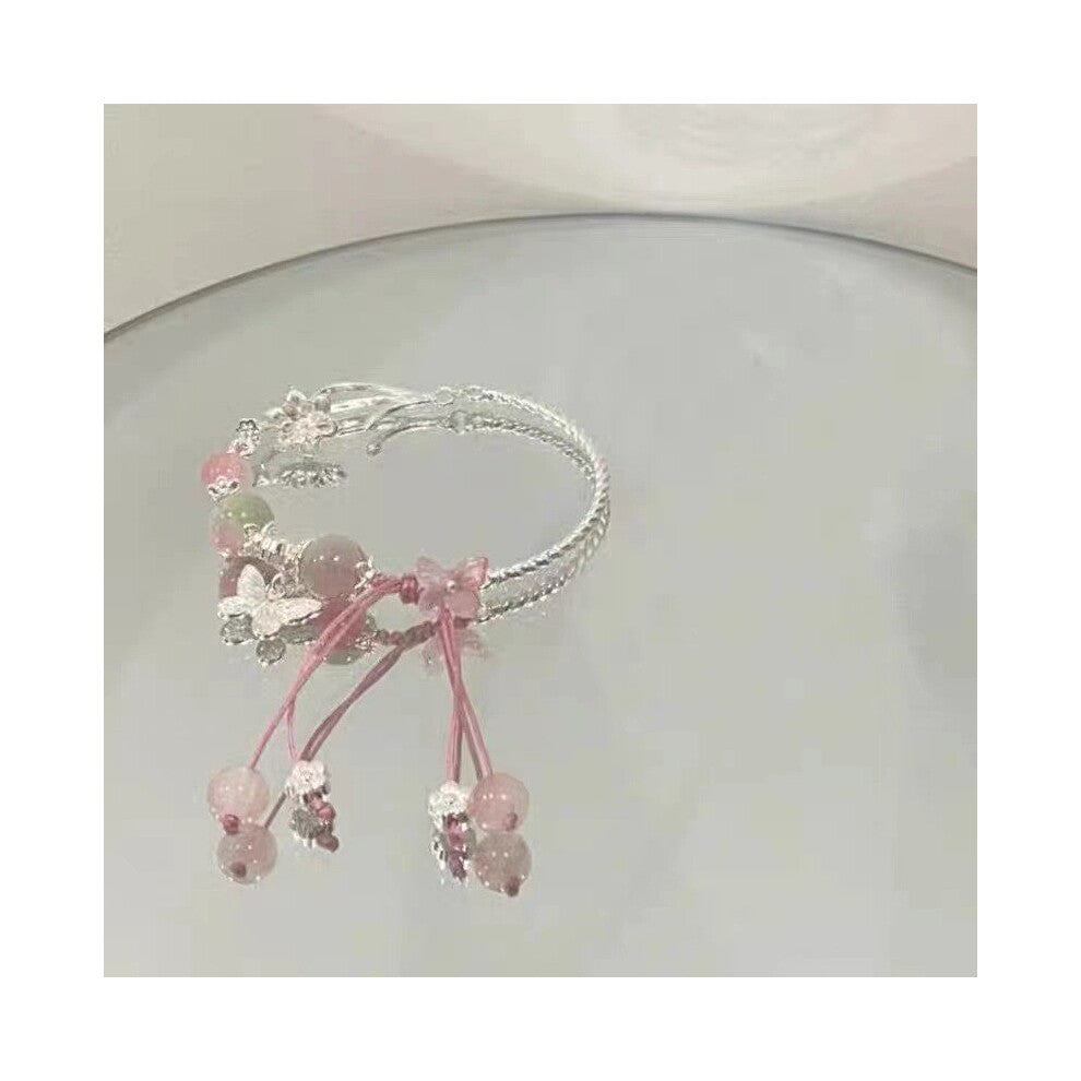 (Pink Sakura Butterfly Bracelet) Resin Lotus Lightweight Bracelet With Bamboo Motifs Perfect For Chic A Look