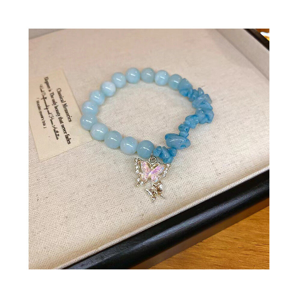 (Silver Obsidian Butterfly Aqua) Resin Lotus Lightweight Bracelet With Bamboo Motifs Perfect For Chic A Look