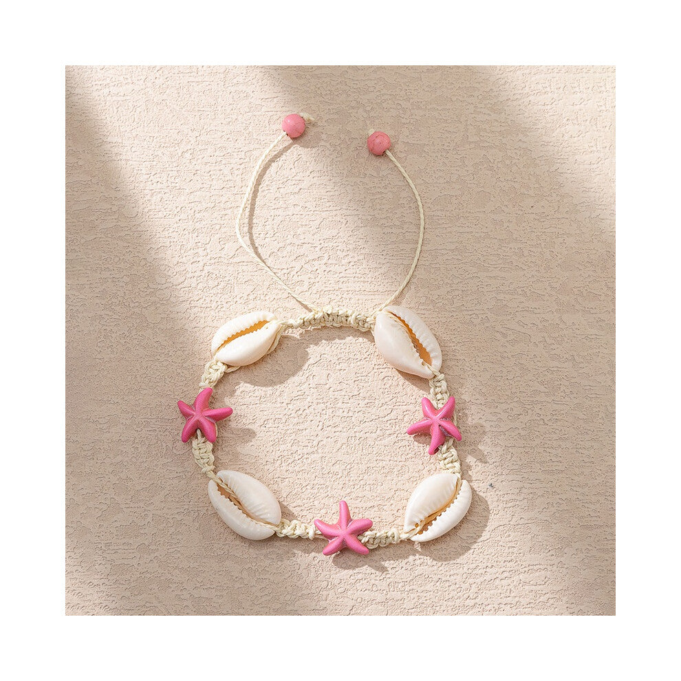 (Pink Star, 22cm-8.66in) Necklace Adjustable Seashell Bracelet Colorful Beachy Summer Gift Boho Girl
