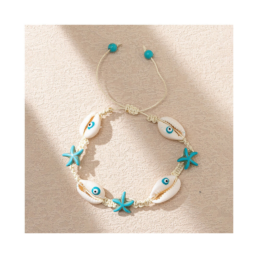 (Blue Star, 22cm-8.66in) Necklace Adjustable Seashell Bracelet Colorful Beachy Summer Gift Boho Girl