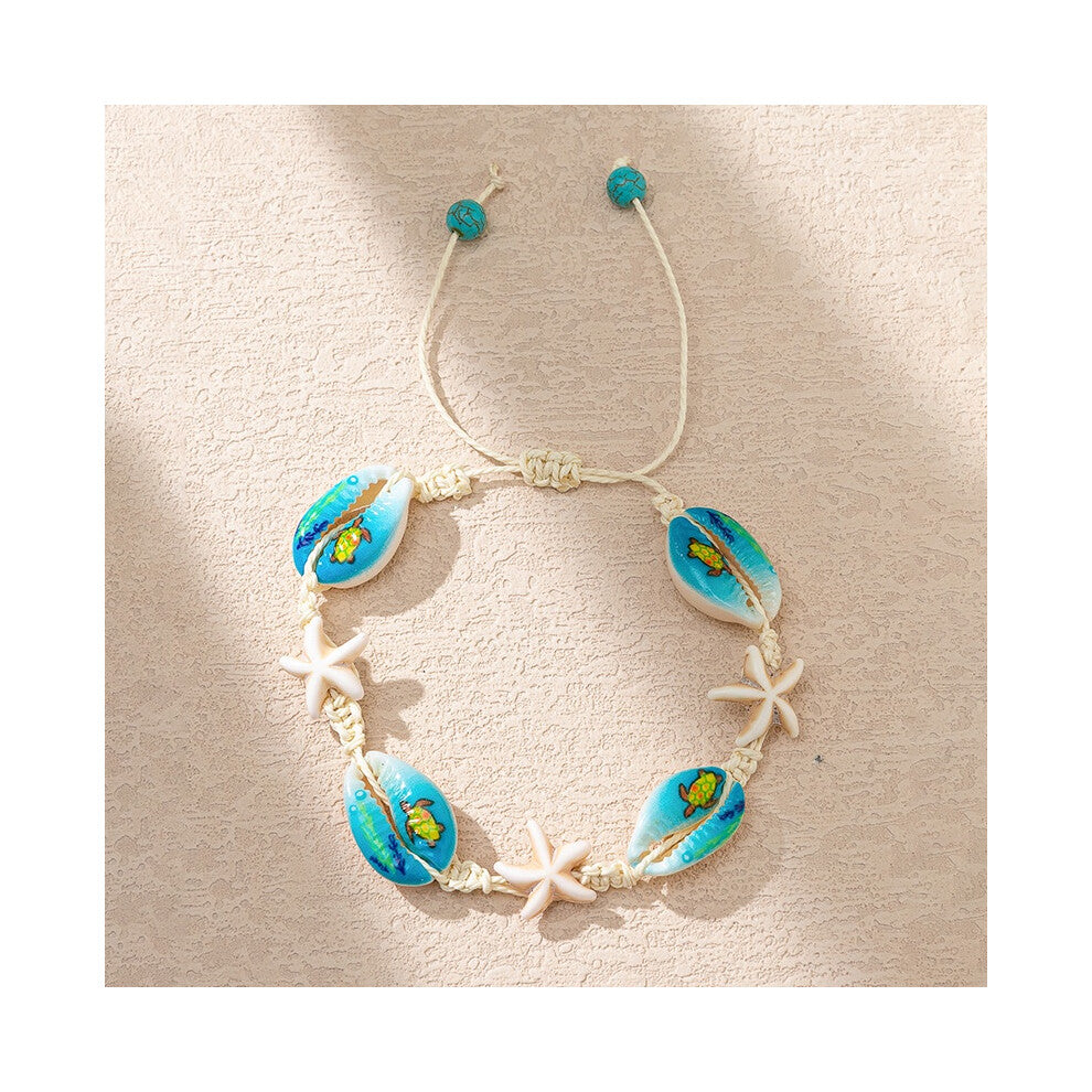 (White Star, 22cm-8.66in) Necklace Adjustable Seashell Bracelet Colorful Beachy Summer Gift Boho Girl