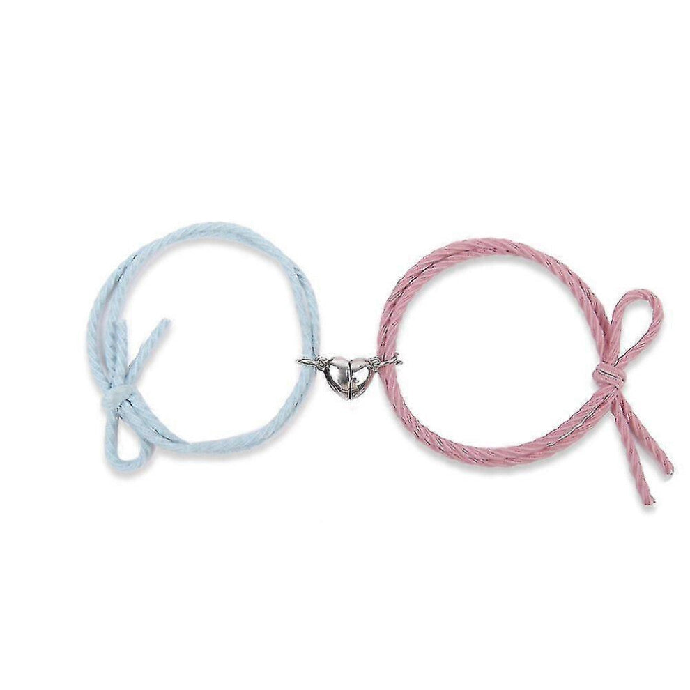 (As show, One size) [2pcs-set Braided Heart Charms Couple Magnetic Bracelet] [minimalist Heart Lovers Matching