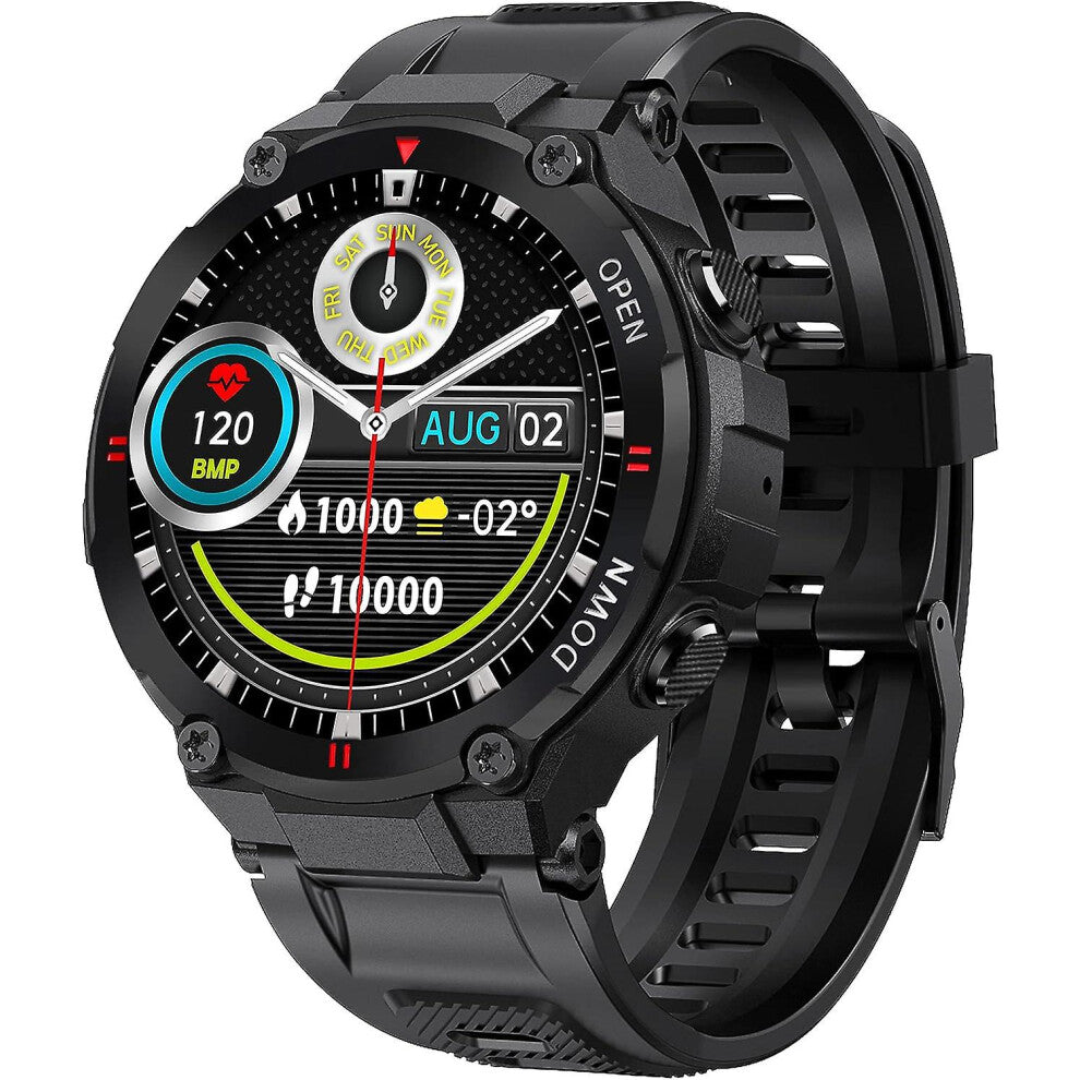 (As show, One size) Smart Watch For Men Outdoor Waterproof Military Tactical Sports Watch Fitness Tracker Watch With Heart Rate