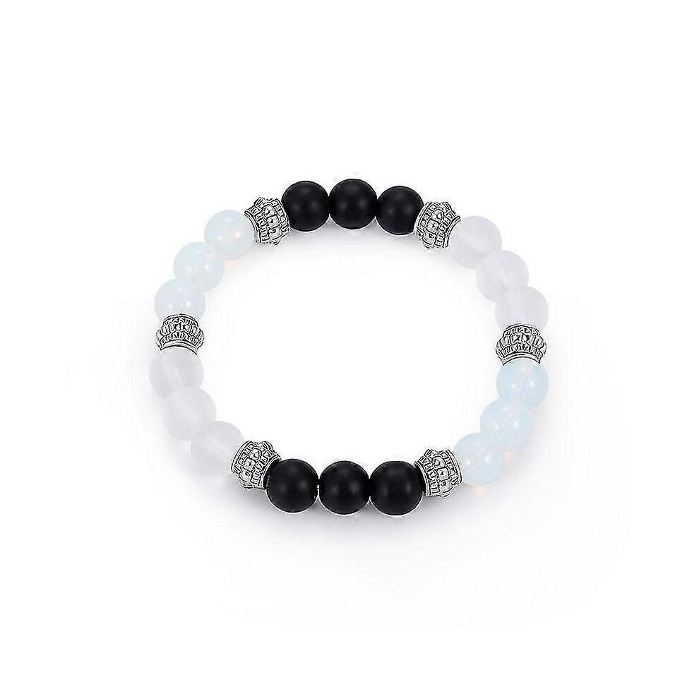(As show, One size) Black Matte Stone Beaded Bracelet