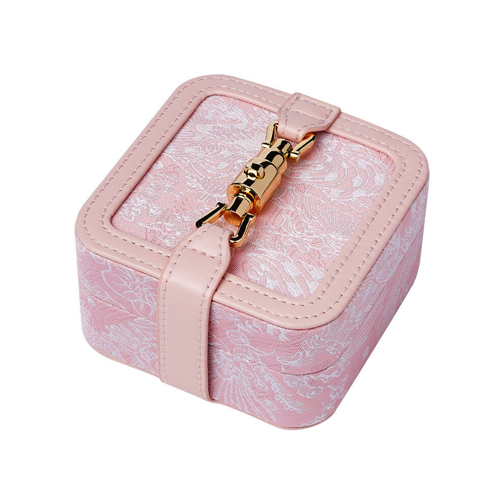 (pink, 10*10*5cm) Retro high-end embroidery jewelry box small portable jewelry storage box retro jewelry packaging box ring necklace bracelet jewelry