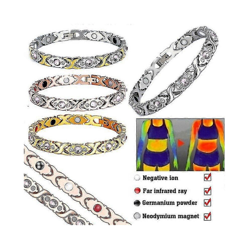 (silver, One size) 2pcs Germanium Lymphdetox Bracelet Alloy