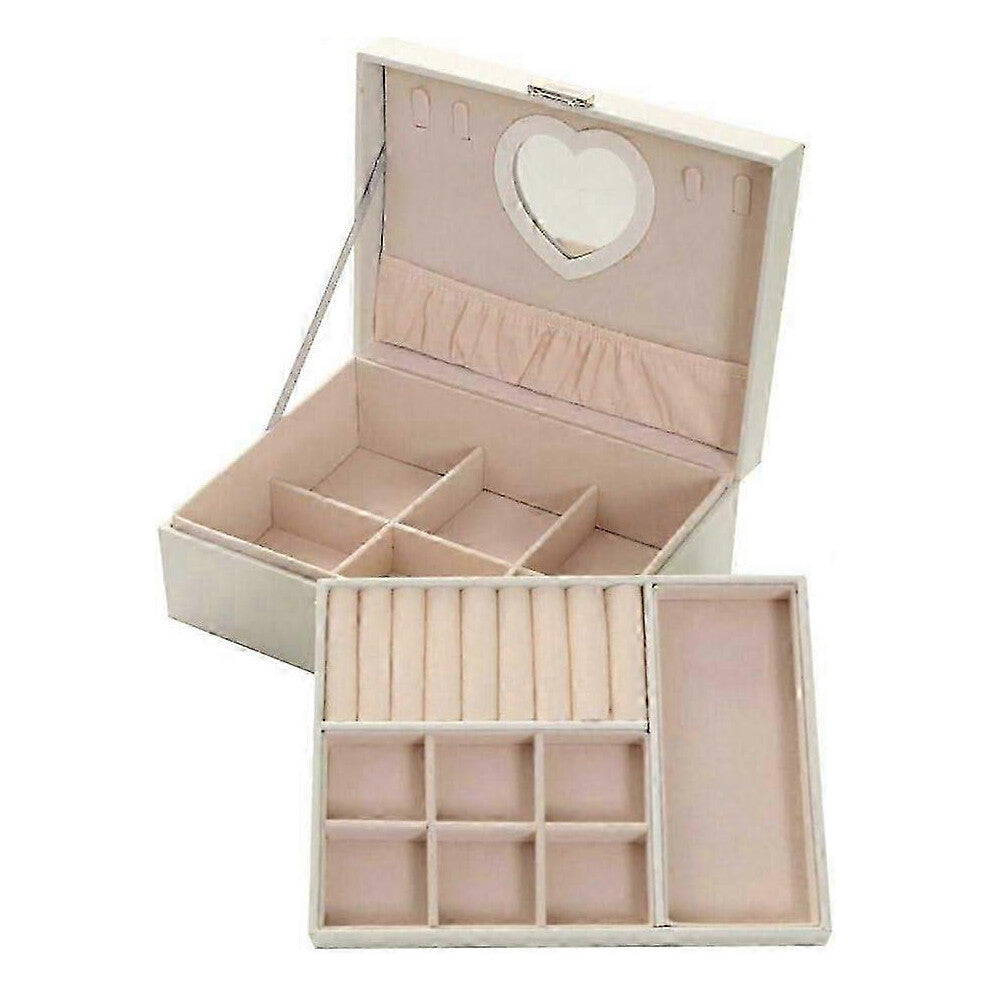 (As show, One size) 2 Tier Jewelry Storage Box with Mirror Rings Earrings Display Necklace Bracelet Storage Case