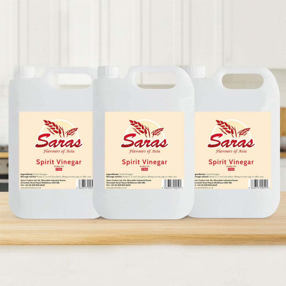 Saras White Vinegar – 5 Litre (Pack of 3) | Distilled Multi-Purpose Vinegar | For Cleaning, Pickling & Cooking
