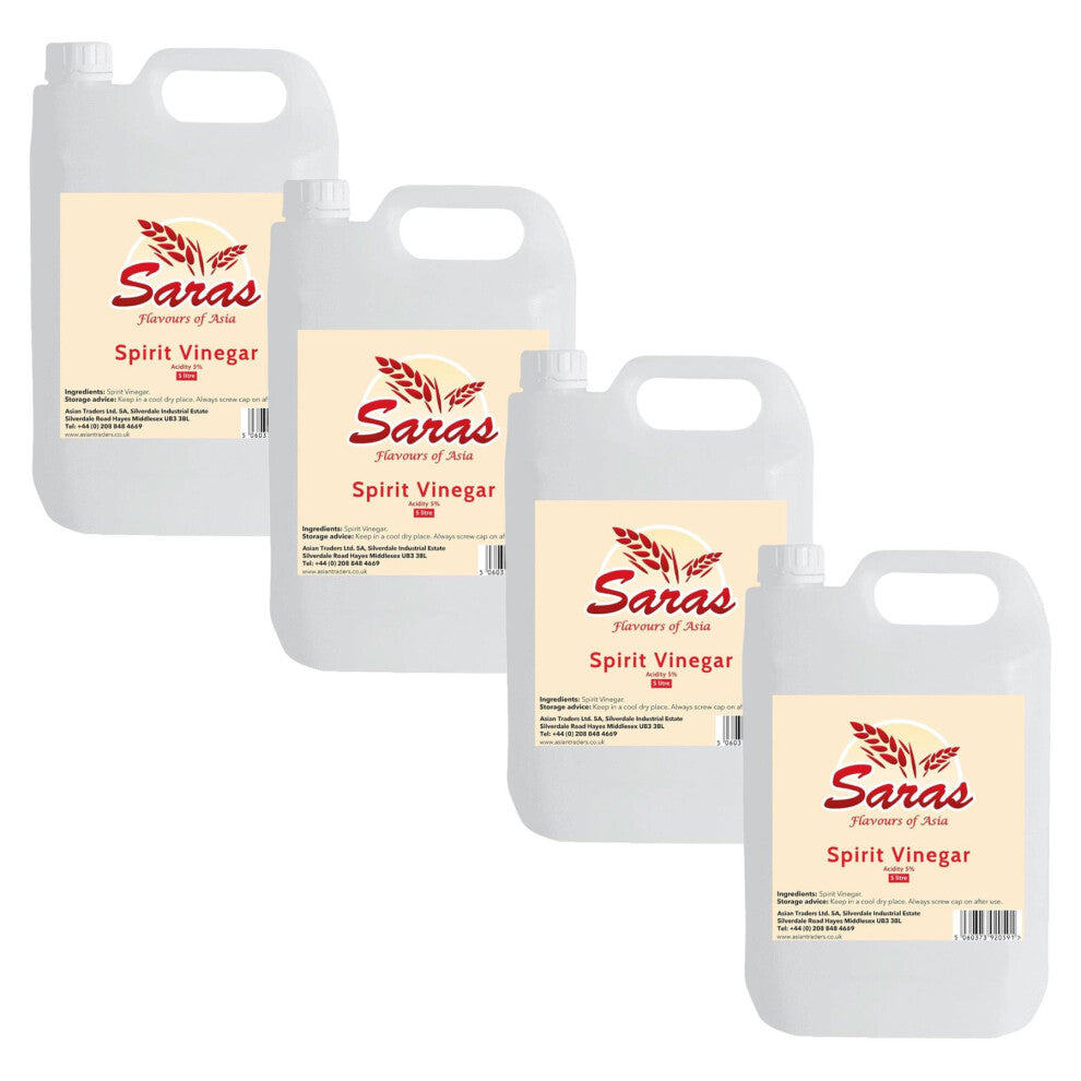 Saras White Vinegar – 5 Litre (Pack of 4) | Distilled Multi-Purpose Vinegar | Ideal for Cleaning, Cooking & Pickling