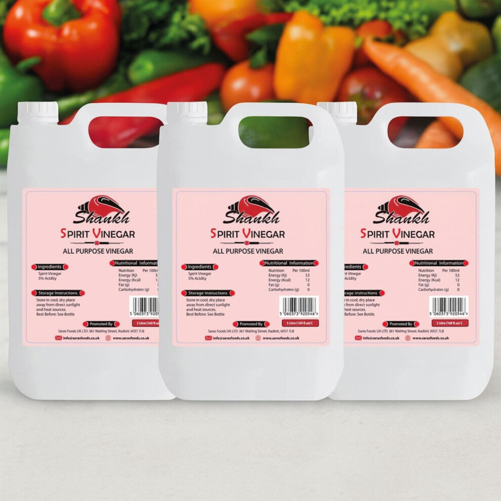 Shankh White Vinegar – 5 Litre (Pack of 3) | Distilled Multi-Purpose Vinegar | Ideal for Cleaning, Cooking & Pickling