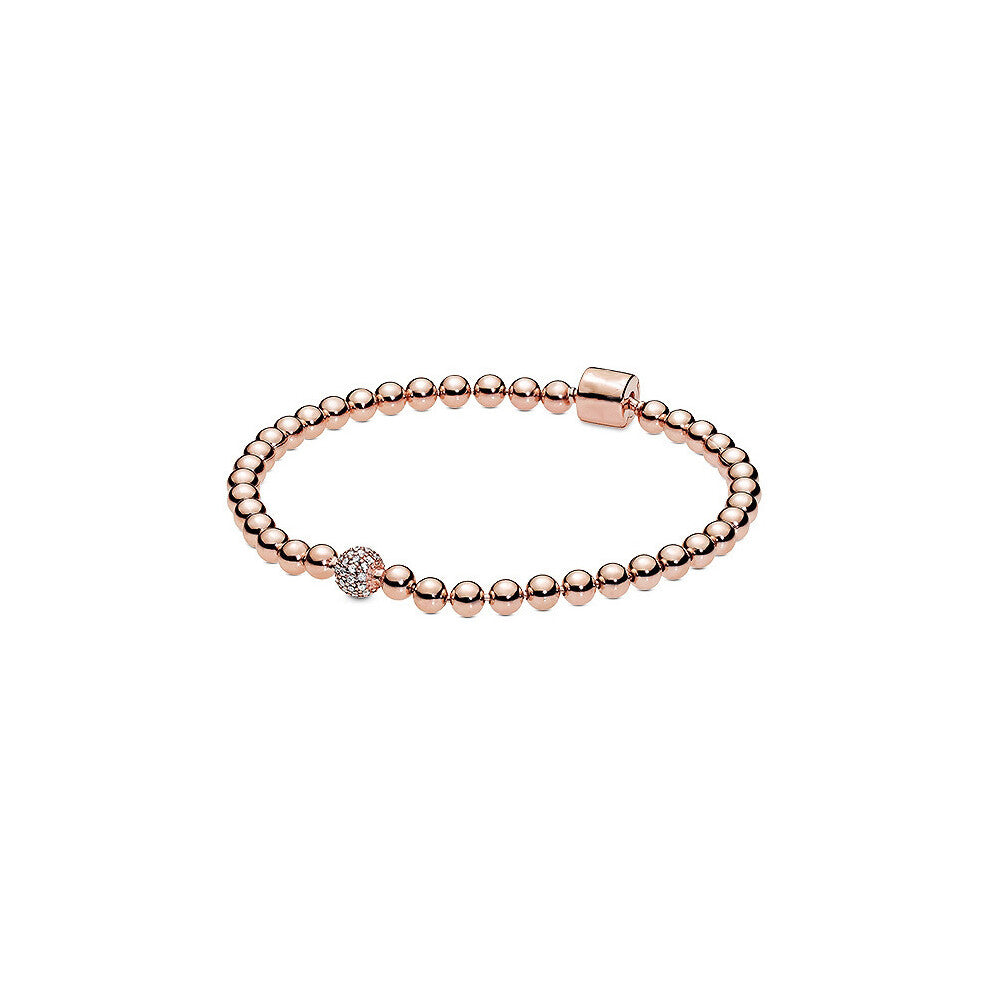 (Rose gold 19CM) DIY basic bead bracelet with white copper silver-plated rose gold beads inlaid, elegant and simple style