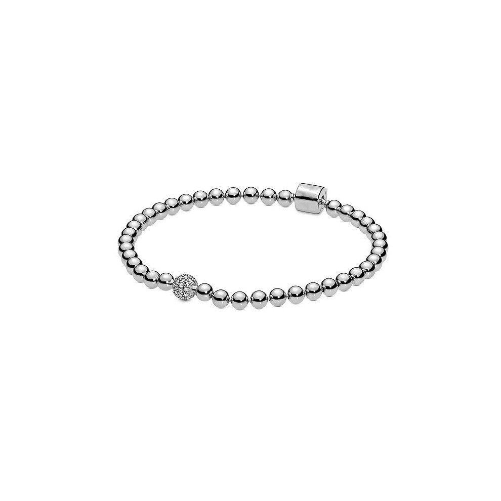 (Silver 18CM) DIY basic bead bracelet with white copper silver-plated rose gold beads inlaid, elegant and simple style