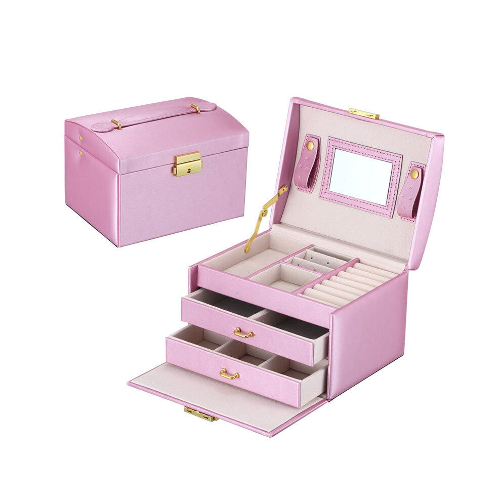 (Simple Style - Rain Pattern Purple, 17.5*14*13) Large capacity three-layer jewelry box household multi-layer jewelry storage box with lock dustproof