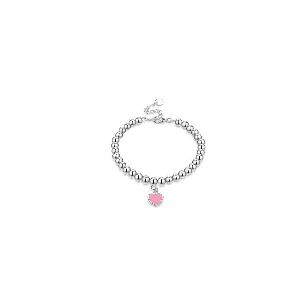 (Pink heart-shaped bracelet) T Family Love Necklace for Women, 925 sterling silver, red heart, oil drip enamel, blue collarbone chain, double heart pe