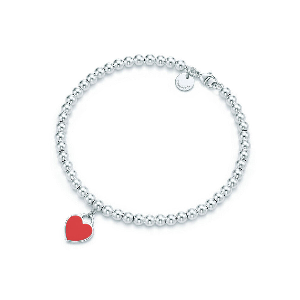 (Red heart bracelet) s925 sterling silver plated bracelet for women, enamel red heart T family bracelet, red prayer beads, silver red heart bracelet a