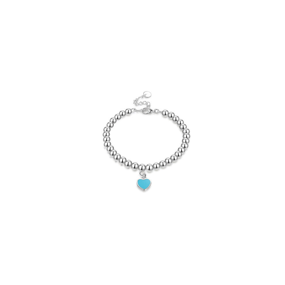 (Green heart bracelet) s925 sterling silver plated bracelet for women, enamel red heart T family bracelet, red prayer beads, silver red heart bracelet