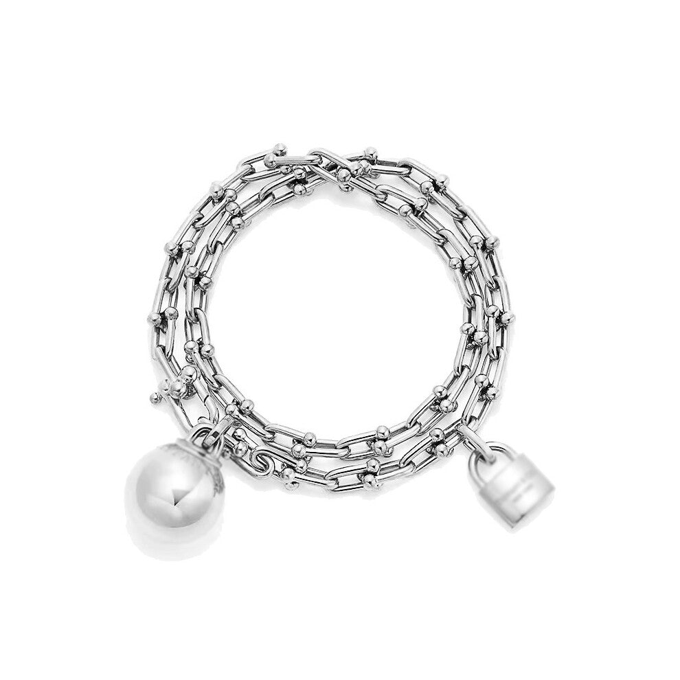 (White and gold double-layer lock with a ball bracelet, 21cm) The classic T family horseshoe bracelet, with a fashionable design and diamond-encrusted