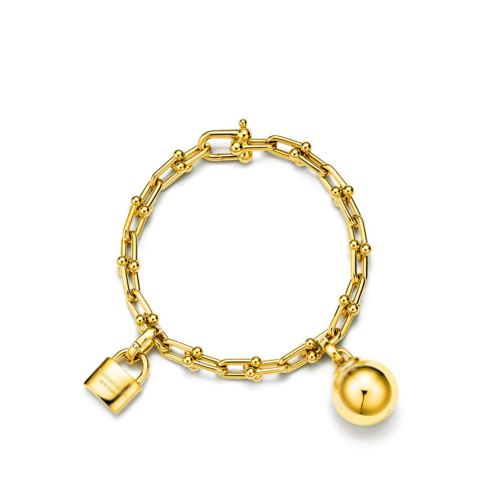 (Golden lock with a ball bracelet, 20cm) The classic T family horseshoe bracelet, with a fashionable design and diamond-encrusted, is a light luxury a
