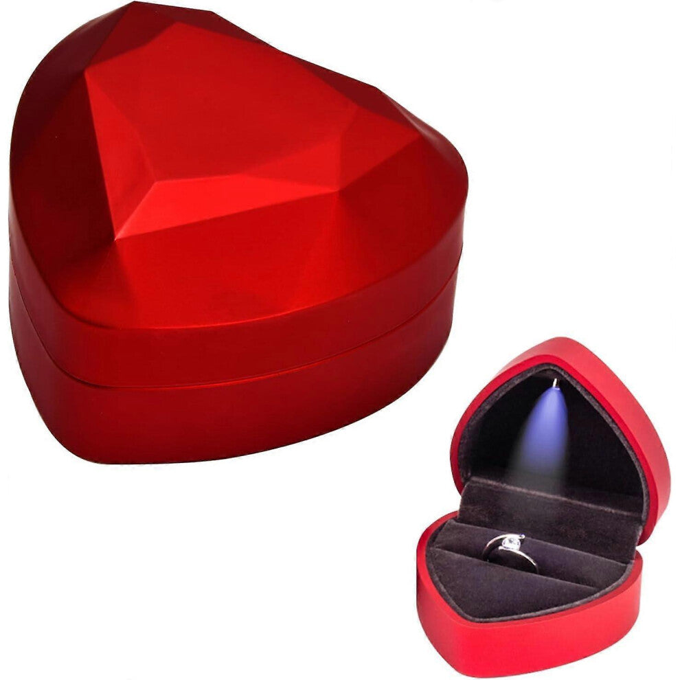 (As show, One size) (Red)Ring Box with LED Light, Heart Shaped Ring Box, Jewelry Storage Box, Ring Gift Box for Wedding Engagement Ceremony, 70x65x45M