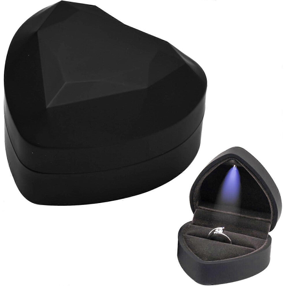 (As show, One size) (Black)Ring Box with LED Light, Heart Shaped Ring Box, Jewelry Storage Box, Ring Gift Box for Wedding Engagement Ceremony, 70x65x4