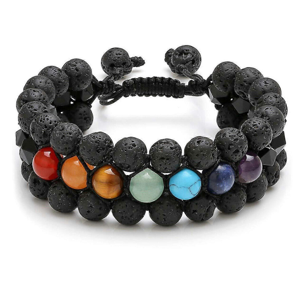 (As show, One size) Three-layer tiger&#39;s eye stone bracelet, three-row blue tiger&#39;s eye stone braided bracelet with colorful facets of volcanic