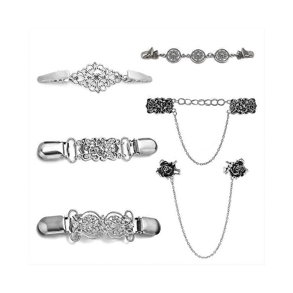 (As show, One size) 6 Pieces Vintage Sweater Clips for Women Girls, Retro Cardigan Clip with Flower Rhinestones, Collar Clip Scarf Clip Shirt Clip Bro