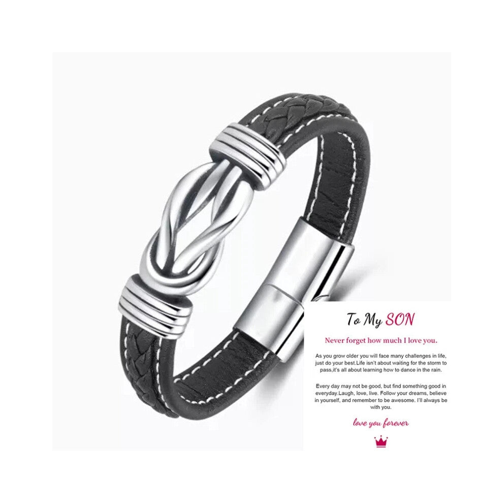 (Blank + To My Son Card) 2025 Mother And Son Forever Linked Together Braided PU Leather Bracelet TOP XMAS