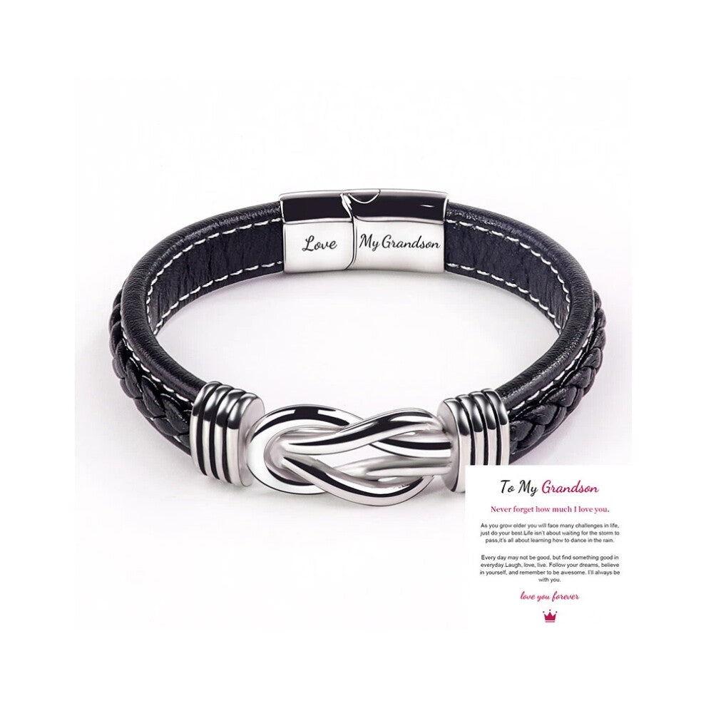 (Love My Grandson + To My Grandson Card) 2025 Mother And Son Forever Linked Together Braided PU Leather Bracelet TOP XMAS