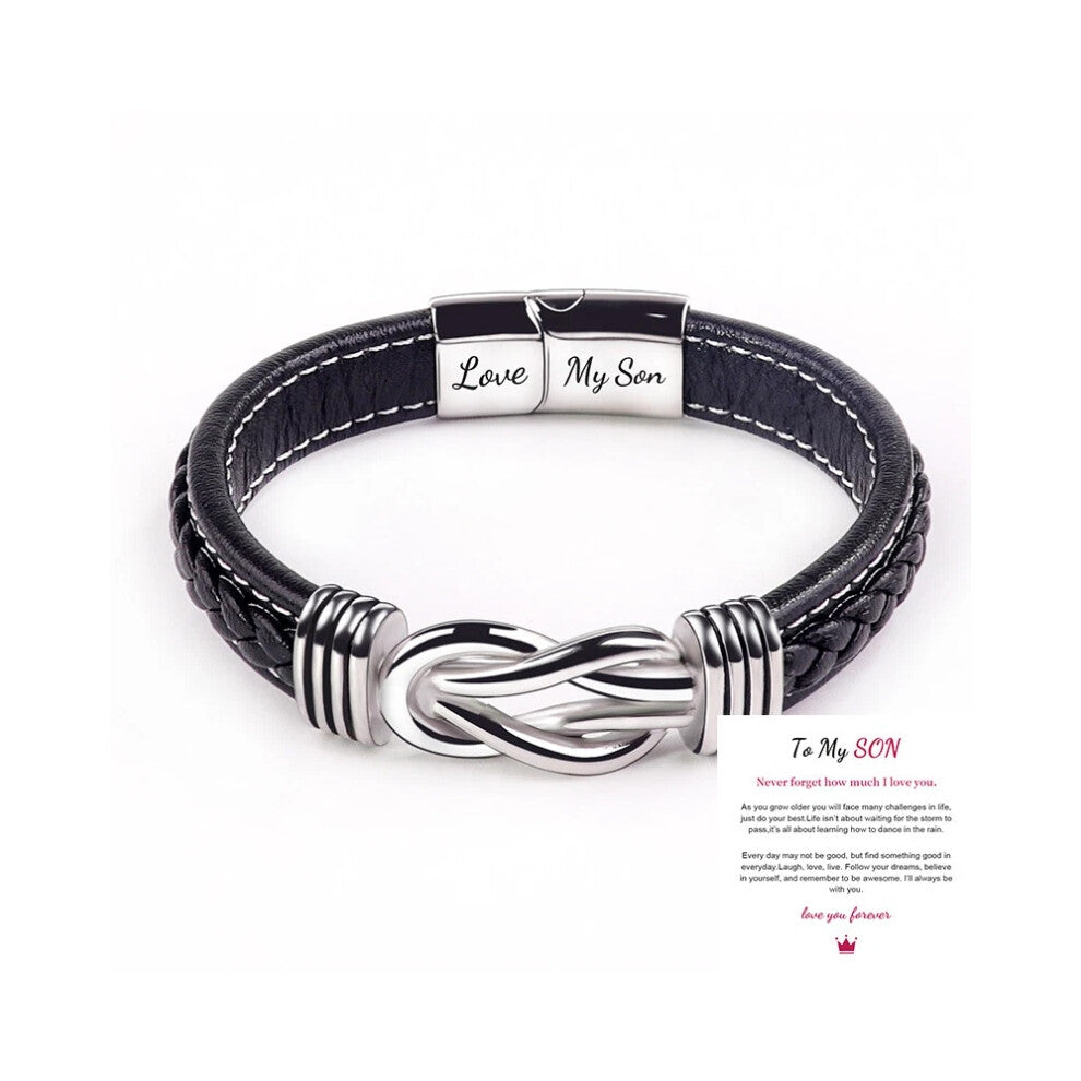 (Love My Son + To My Son Card) 2025 Mother And Son Forever Linked Together Braided PU Leather Bracelet TOP XMAS Hot