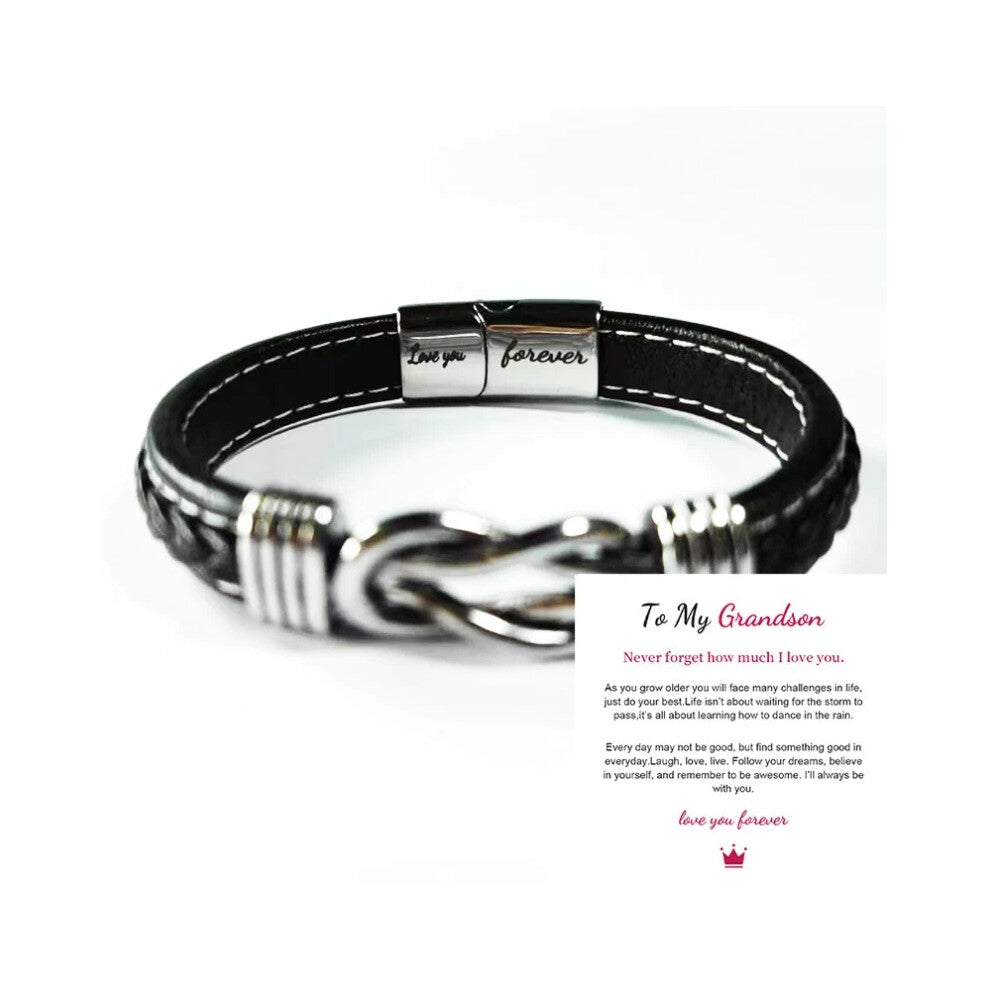 (Love you forever + To My Grandson Card) 2025 Mother And Son Forever Linked Together Braided PU Leather Bracelet TOP XMAS Hot