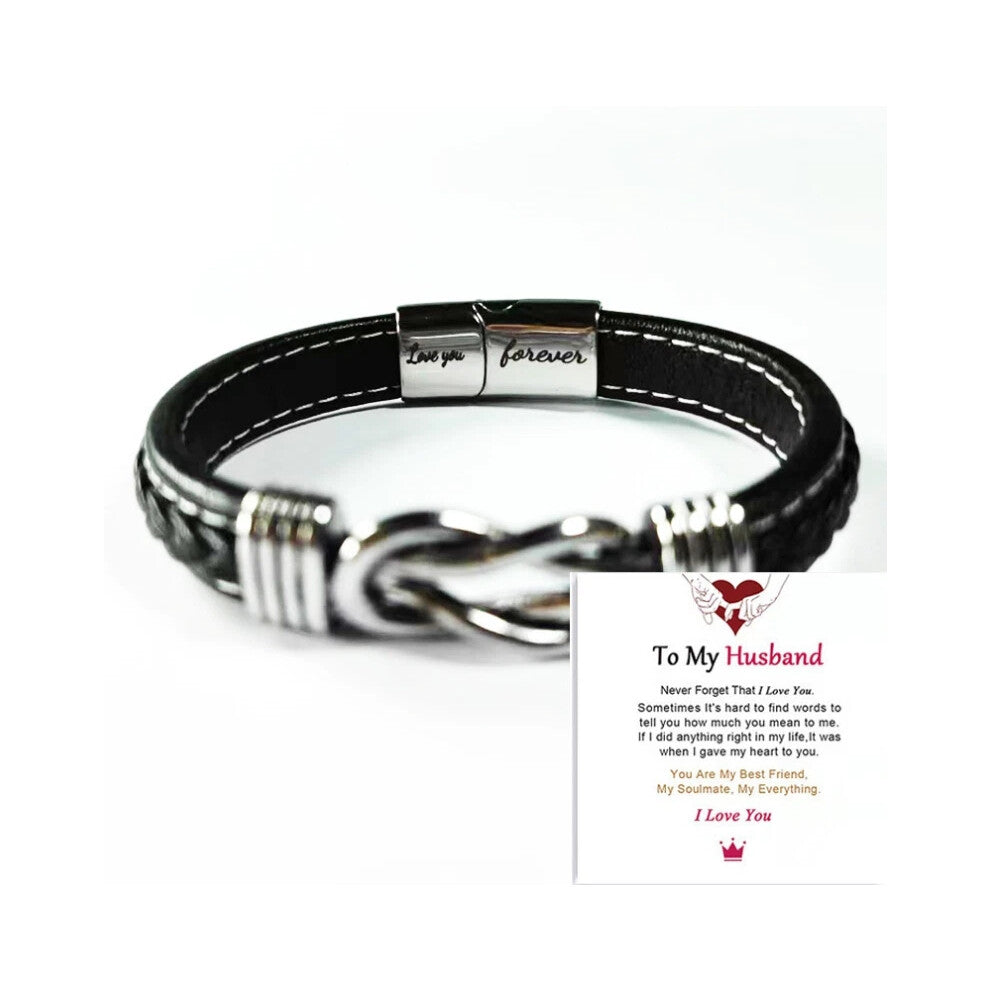 (Love you forever + To My Husband Card) 2025 Mother And Son Forever Linked Together Braided PU Leather Bracelet TOP XMAS Hot