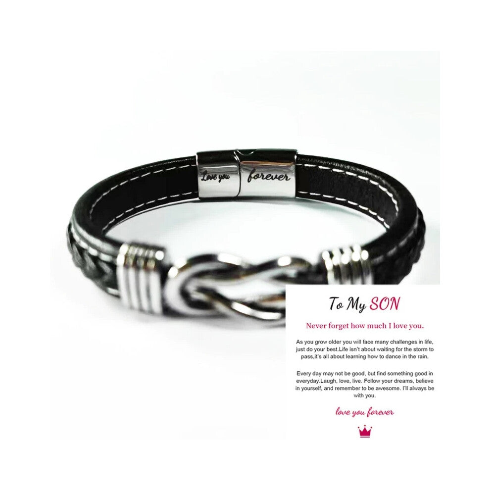 (Love you forever + To My Son Card) 2025 Mother And Son Forever Linked Together Braided PU Leather Bracelet TOP XMAS Hot