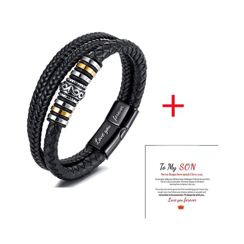 (Love you forever + To My Son Card #2) 2025 Mother And Son Forever Linked Together Braided PU Leather Bracelet TOP XMAS Hot