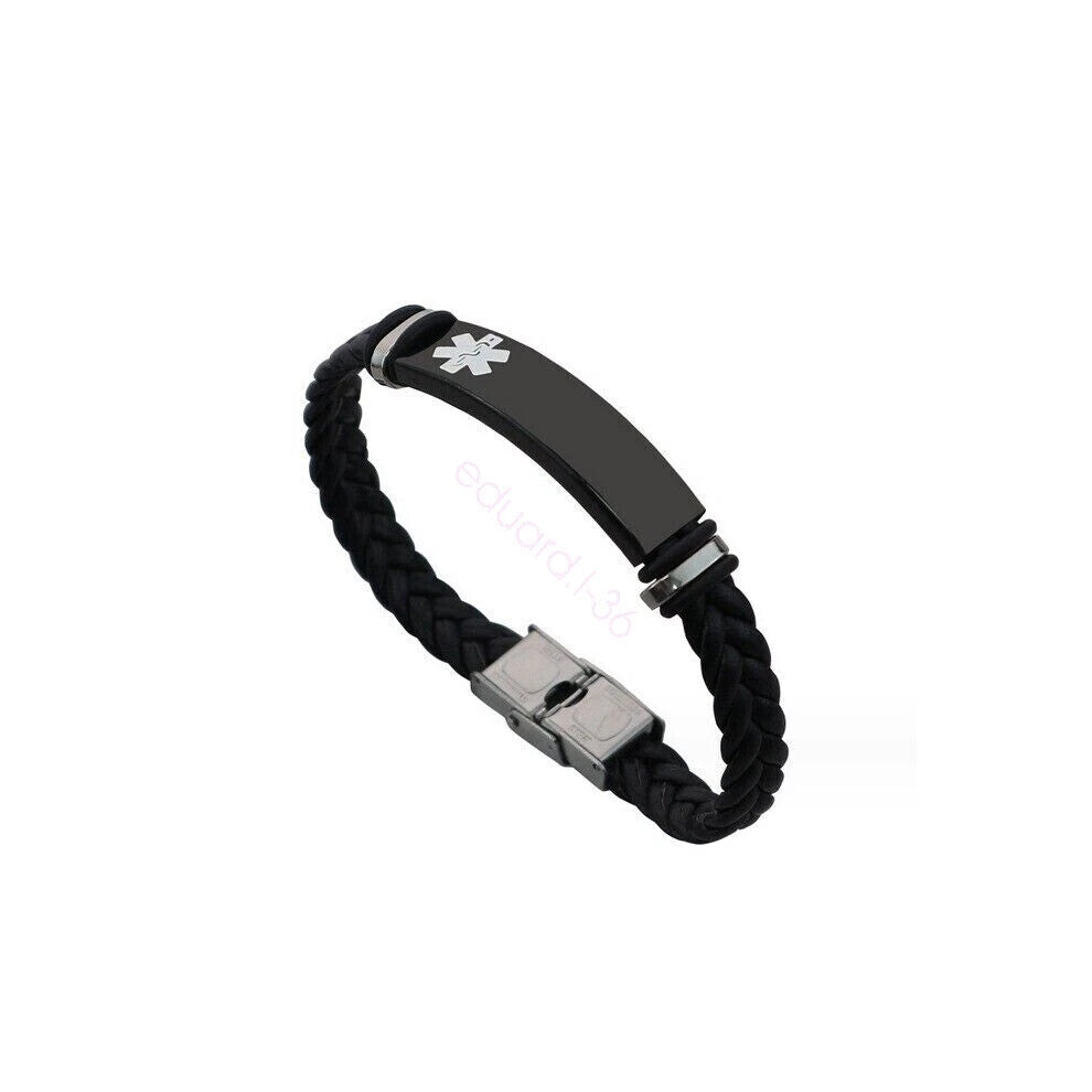 (White) Medical Alert Bracelet Personalised Customised Engraving Stainless ID Name New