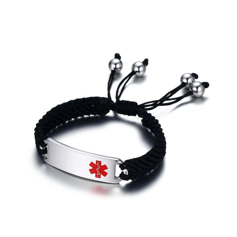 Engraving Medical Alert ID Women Men Bracelet Adjustable Braided Rope Band Hot