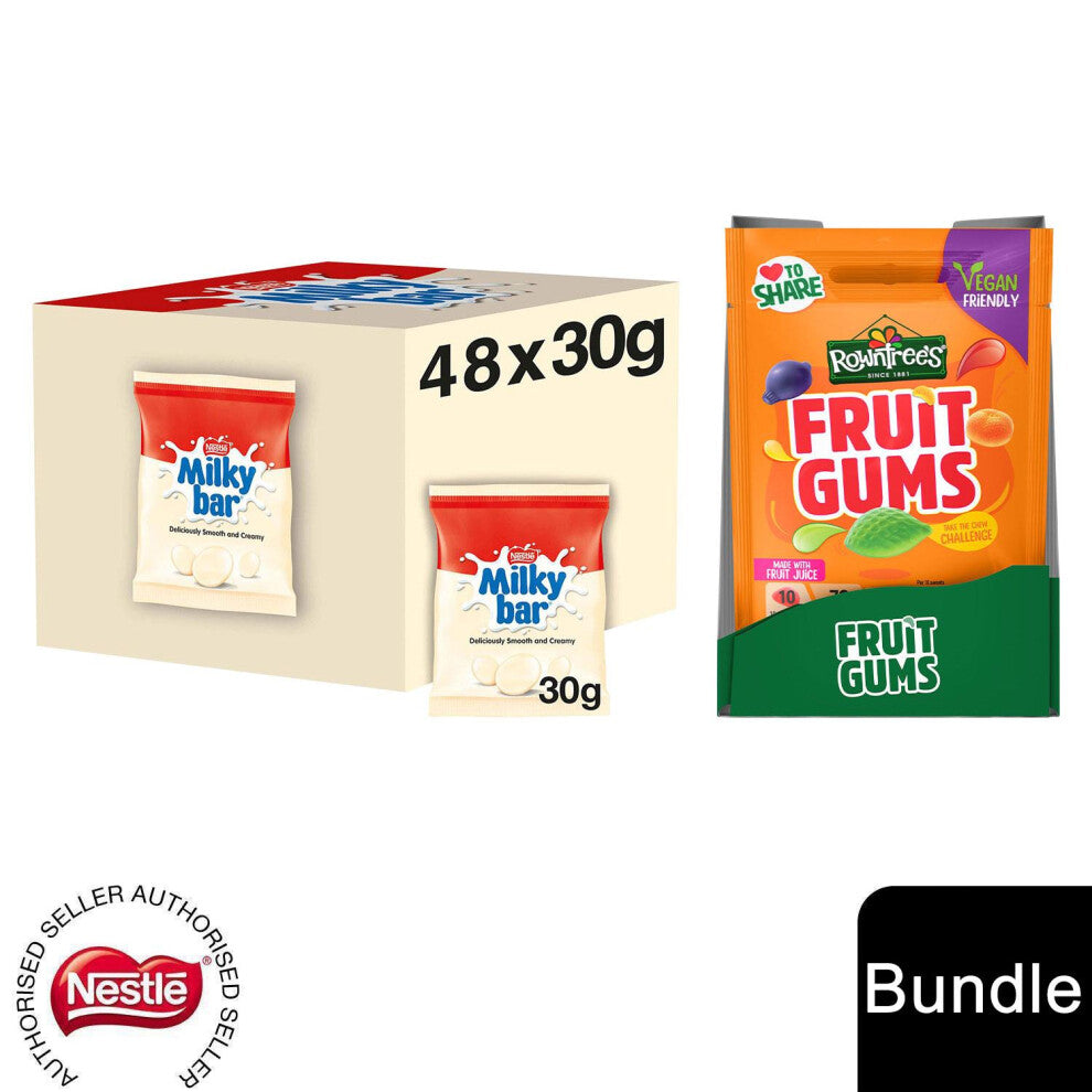 (48x Milkybar Chocolate + 10x Rowntree's Fruit Gums (58 Bags)) Nestlé Sharing Bags Milkybar Buttons & Rowntree's Randoms, Fruit Gum, Jelly Tots