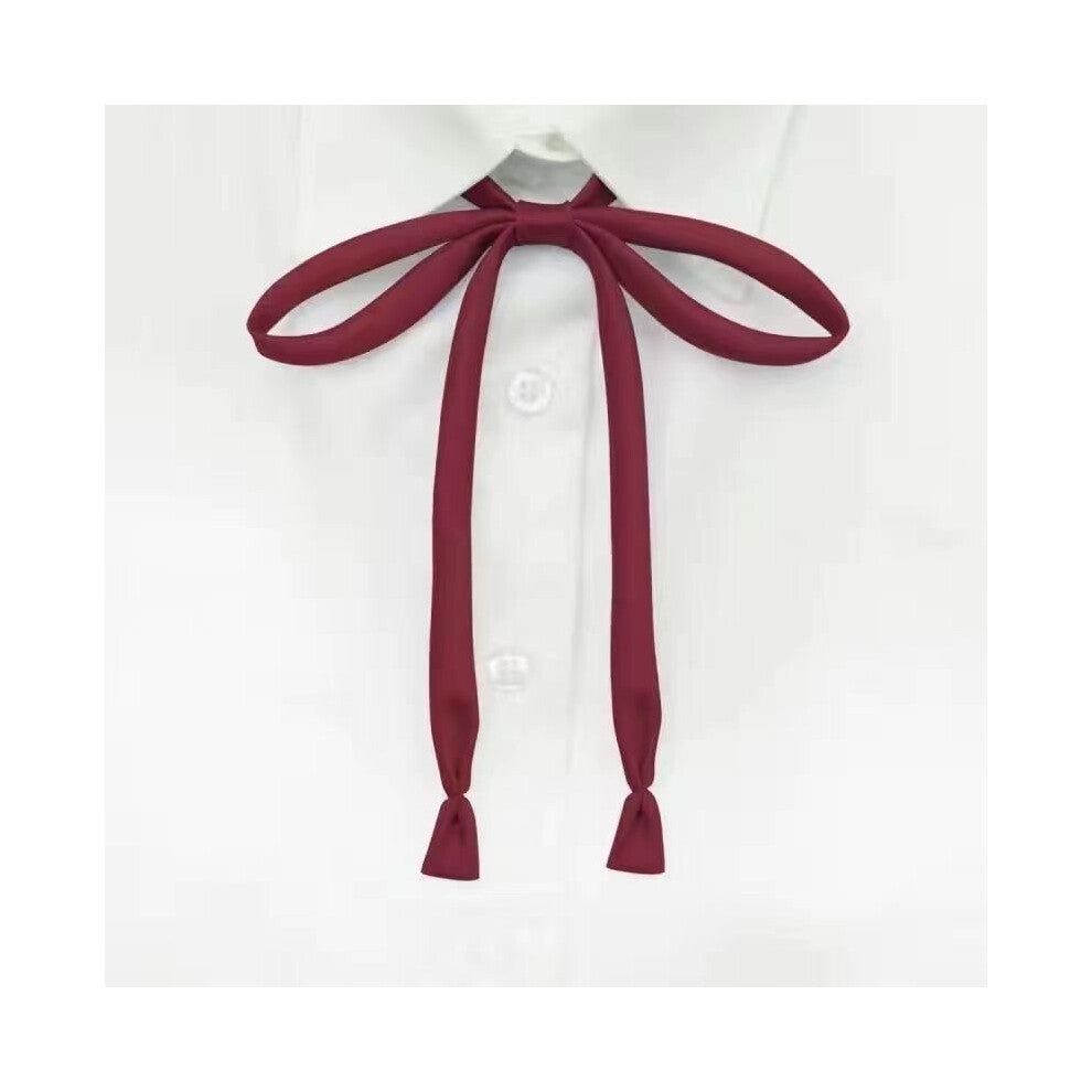 (Burgundy Ribbon) Girls Tie Bow Collar Rope Shirt Accessory For School Uniforms Wear Daily And